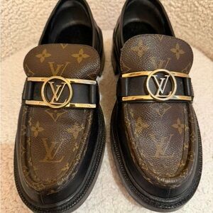Louis Vuitton Black and Brown Monogram Slip-Ons